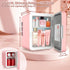 Mini Fridge for Bedroom, Skincare Fridge with Dimmable LED Light Mirror, 4L Makeup Mini Fridge, Pink