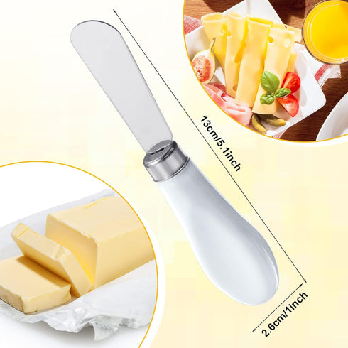 Mixweer 4 Pcs Butter Knife Stainless Steel Butter Spreader Knife with White Porcelain Handle Wide Blade Cheese Knife Spreader for Kitchen Use, 5.1 Inch by Mixweer