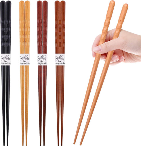 GLAMFIELDS Reusable Chopsticks, 5 Pairs, Japanese Natural Wooden, Hand-Carved, 8.8 Inch/22.5cm Gift Set