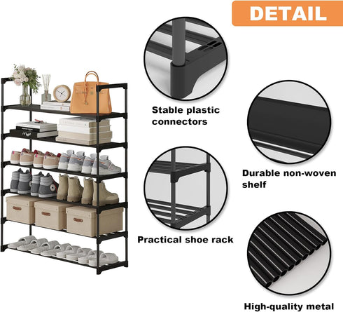 6-Tier 30 Calmootey Shoe Rack, Tall Large Capacity Pairs Shoes Storage Organizer, Stackable Wide Shoe Shelf
