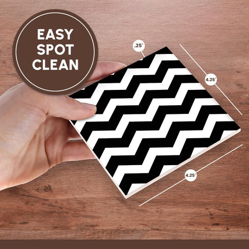 3dRose cst_179670_3 Set of 4 Ceramic Tile Coasters - Black and White Chevron Zig Zag Pattern