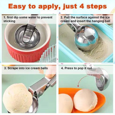 Tuneijue (1p-silver) Premium Ice Cream Scoop, Stainless Steel Ice Scoop with Trigger & Ergonomic Handle - One-Push