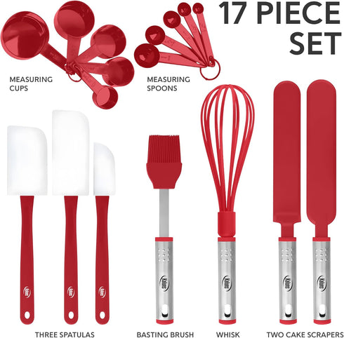 Silicone Spatula Set, 17 Piece Baking Utensils, Nylon and Stainless Steel, Non Stick and Heat Resistant