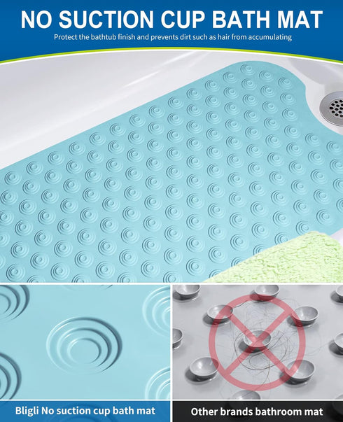 39x16inch (39x16inch, Bligli Bathtub Mat Non-Slip Without Suction Cups, Extra Long Bath Mats for Shower Bathroom