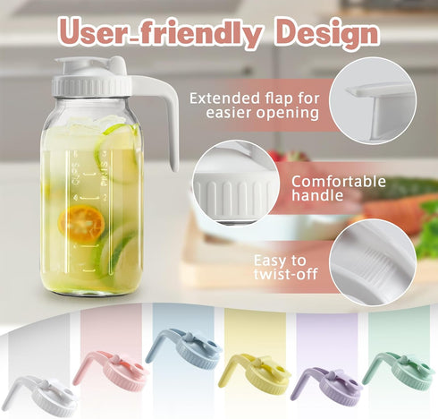 2 64 oz Mason Jar with Pour Spout Lid V-shaped, Quart Iced Tea Pitcher Double Leak Proof, Drink Pitcher for Breastmilk