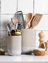 LE TAUCI Utensil Holder Set of 2 – 7.3"+5.4" Ceramic Kitchen Crocks – Morden Organizer for Spatula, Glaze Marble Gray