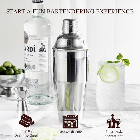 24oz Set Cocktail Shaker, KITESSENSU Drink Shaker with Bartender Strainer, Measuring Jigger, Bar Mixing Spoon, Cocktail