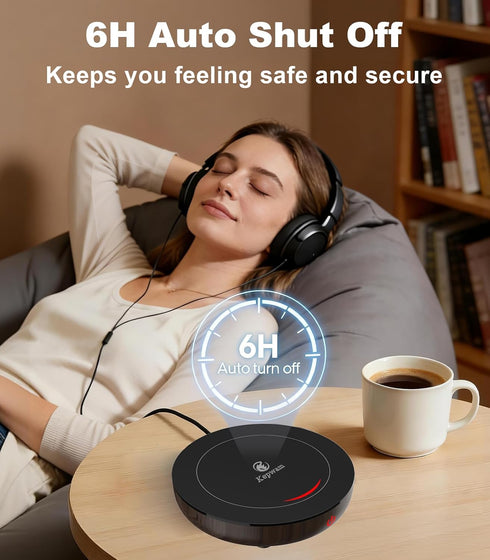 3-Temp 6H Kepwam Coffee Mug Warmer for Desk, Fast Heating Cup Warmer with Auto Shut Off, LED Light & Smart Candle