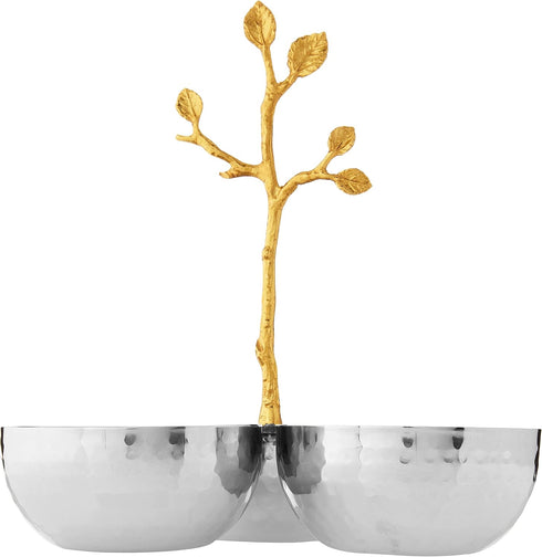 Golden Vine Hammered Triple Bowl, Silver/Gold