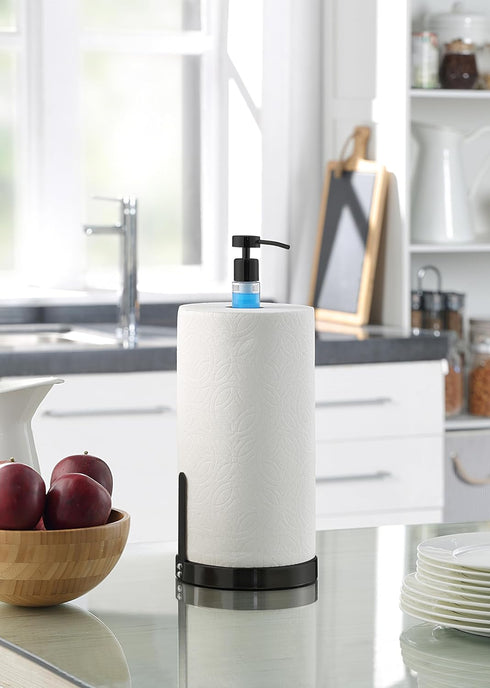 SunnyPoint Weighted Paper Towel Dispenser with Built-in Pump Bottle (Coating Black)