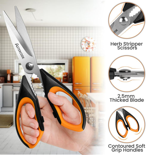 Astercook Heavy Duty Kitchen Shears with Ergonomic Handle, Serrated Blade for Poultry, Herbs, Vegetables