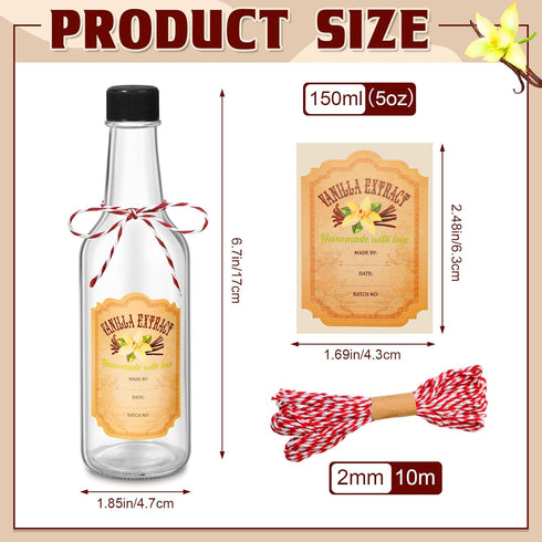 12 5 Oz Woozy Tioncy Pcs Vanilla Extract Bottles for Homemade Vanilla Jar Glass Bottle with Cap, Shrink Capsules