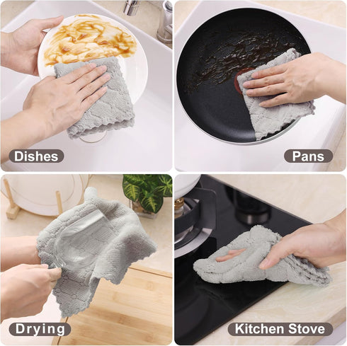 Homaxy 12 Pack Kitchen Dish Cloths, Super Soft and Absorbent Coral Velvet, Nonstick Oil Fast Drying Microfiber Cleaning