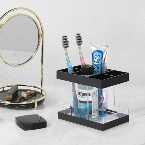 Toothbrush Holders for Bathroom, 5 Slots Electric Toothbrush and Toothpaste Organizer, Clear/Black Makeup Brush Storage