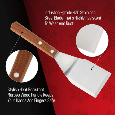 Homi styles Cookie/Brownie Spatula, Small Metal Spatula with Merbau Wooden Handle, Heavy Duty Stainless Steel