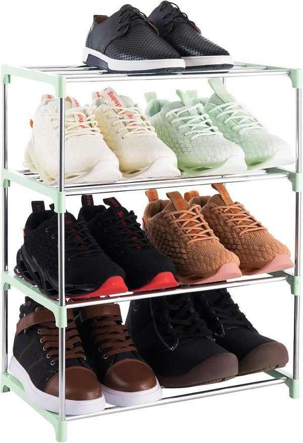 4-Tier Small Shoe Rack, Stackable Lightweight Shoe Shelf Storage Organizer for Entryway, Hallway, Closet (Green)