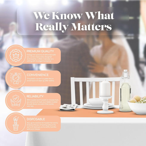 Peach 6 Pack Premium Disposable Plastic Table Runner, 14 x 108 Inch for Dinner Parties & Events by Grandipity