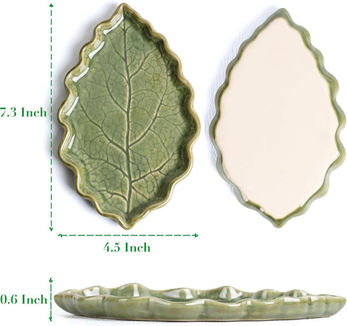 Ceramic Spoon Rest for Stove Top, Cute Green Leaf Shaped Spoon Holder for Kitchen Countertop, Cooking Utensil Rest