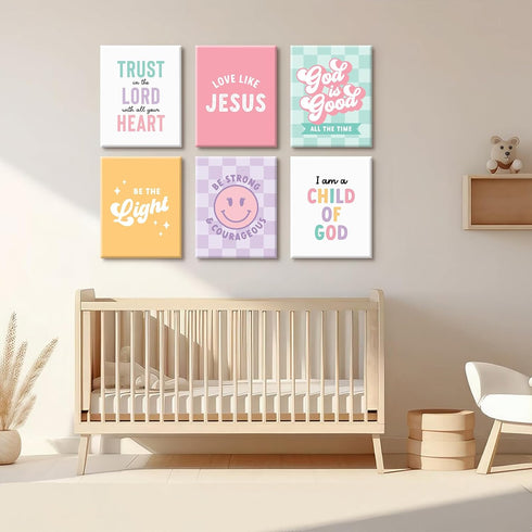 Lhoiplme 8x10x6 Inch Christian Nursery Wall Art Decor Bible Verses Posters Girl Nursery Canvas Wall Decor kids room