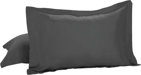 Tailored Bed Pillow Shams, Cotton Blend Design, Standard, Grey by Today’s Home - 2-Pack
