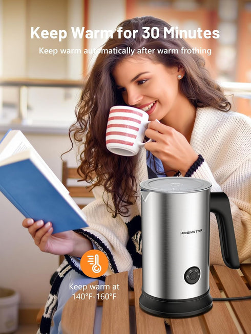 Keenstar Electric Milk Frother, Automatic Milk Steamer Warm or Cold Foam Maker for Coffee, Cappuccino, Latte, Stainless