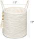 Mkono Small Decorative Cotton Rope Storage Basket with Bead Tassel, 11" White Organizer Bin with Handles