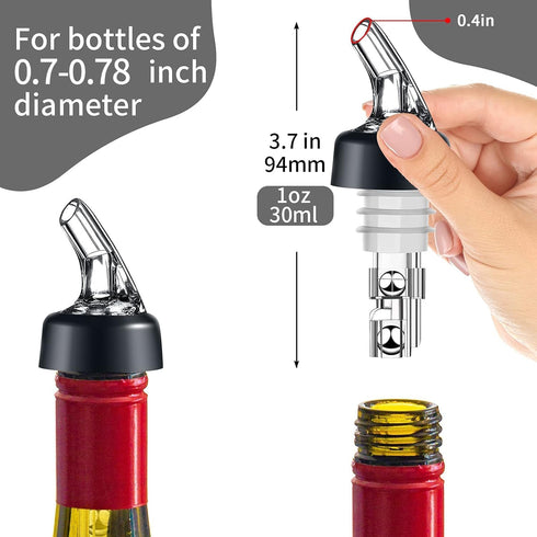 Pack of 20 Clear Liquor Bottle Pourers, 1oz Measured Spirit Dispenser, Automatic Wine Pourer for Bartenders - PORE0016