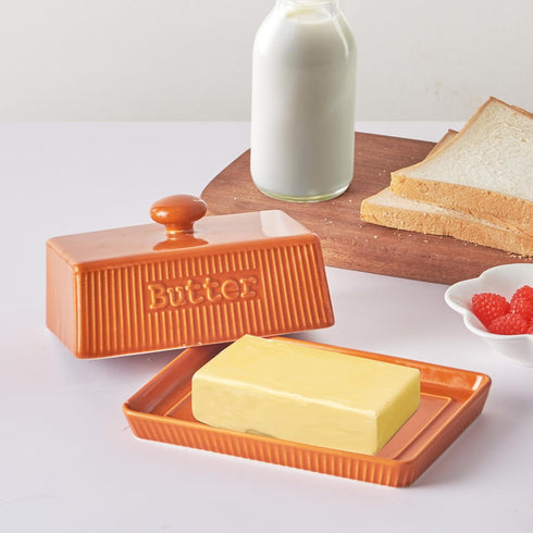 Ceramic Butter Dish with Lid, Large Butter Container for East & West Coast Butter Storage, Porcelain Butter Holder