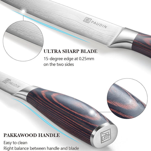 PAUDIN 8-Inch Carving Knife, Ultra Sharp Brisket Slicing Knife, Premium German Stainless Steel for BBQ