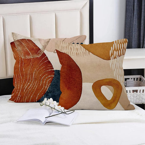 Abstract Boho Pillow Covers 18x18 Inch, Terracotta Beige Throw Pillow Cases Set of 4 for Sofa Couch