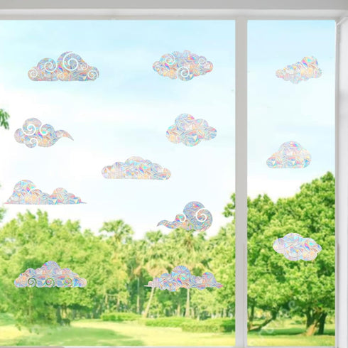 STICKERGURU 16 Pieces Cloud Window Clings - Non Adhesive Vinyl Decals to Save Birds from Collisions, Rainbow