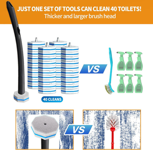 FAMYLI Wands40 Disposable Toilet Brush - Toilet Bowl Cleaner, Toilet Cleaning Supplies, Toilet Brush with Holder