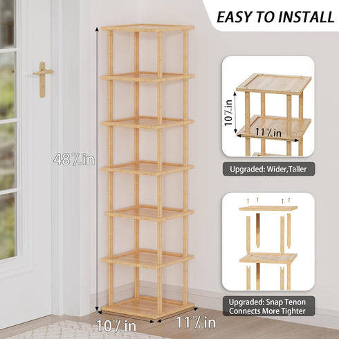 7 Closet Vertical Tall Shoe Rack For Entryway - Tall Tier Free Standing Slim Narrow Bamboo Wood Shoe Boots Storage