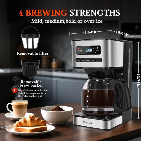 Programmable 12 4 24H Taylor Swoden Coffee Makers Cup, Hot and Iced Coffee Maker, Brew Strength, LED Display, Timer