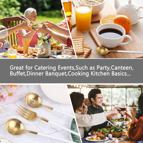 Serving Utensils Set of 5, Matte White Gold Large Spoon, Slotted Spoon, Serving Fork, Sugar Spoon, Butter Knife