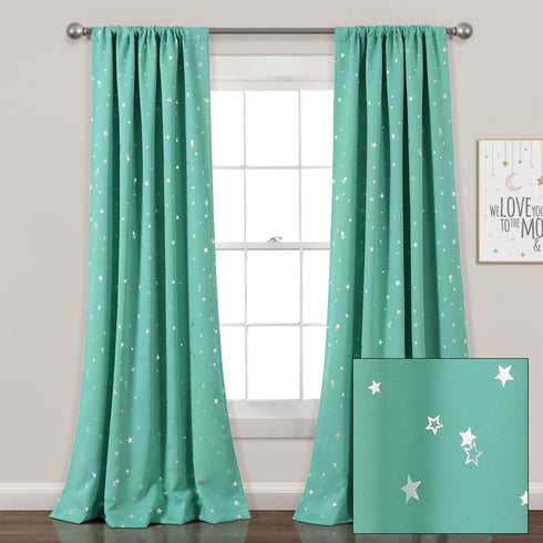 52" 84" Lush Decor Star Blackout Window Curtain Panels Pair W x L Turquoise - Blackout Curtains for Bedroom - Blue