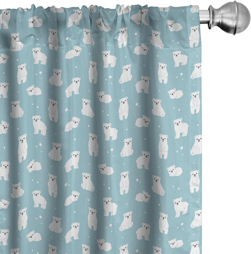 Ambesonne Bear Window Curtains, Cartoon Style Polar Bear Cubs on Sea Backdrop, Lightweight Decor 2-Panel Set, 28" x