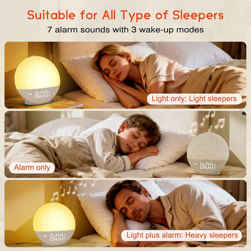 Sunset 30 12 Dimmable Sunrise Alarm Clock White Noise Machine, Simulation, Soothing Sounds, Color Night Light, Sunlight