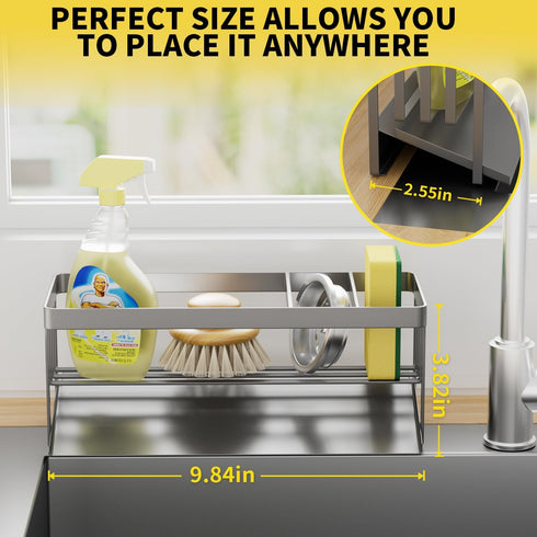 Valdama 304 Kitchen Sink Caddy Organzier with Sponge Holder and Removable Drip Tray for Kitchen Sink, Stainless Steel