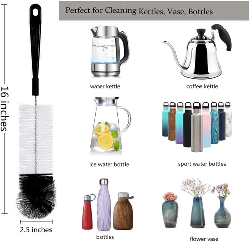 ALINK 8-Pack Bottle Cleaning Brush Set, Long Handle Black Cleaner for Washing Narrow Wine/Beer Bottles, Thermos, Flask,
