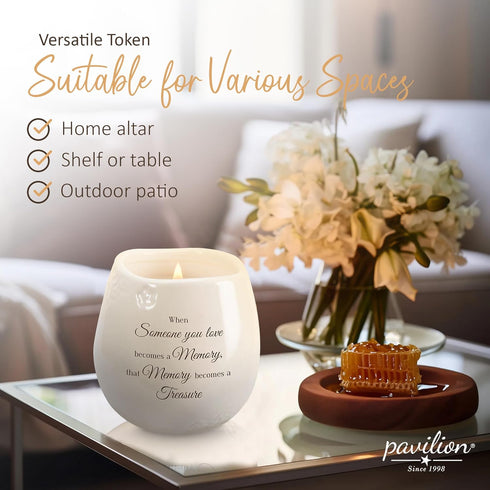 Pavilion 8 Oz Candle Holder, Cream Beige Ceramic Vessel with 100% Soy Wax, Tranquility Scent