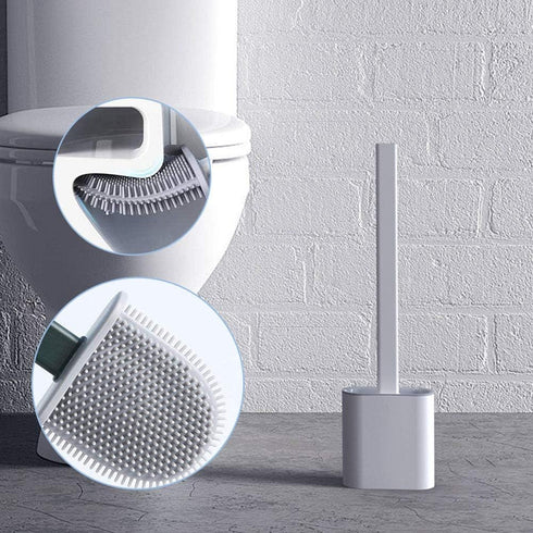Revolutionary Silicone Flex Toilet Brush with Holder, No-Slip Long Handle Cleaning Brush Set with Wall Mounting