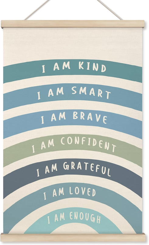 HRQKO Blue I Am Kind Smart Inspirational Poster Hanger Frame, Boho Rainbow