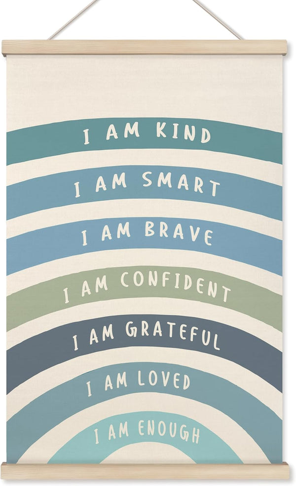 HRQKO Blue I Am Kind Smart Inspirational Poster Hanger Frame, Boho Rainbow
