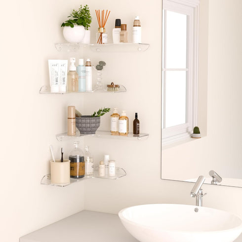 8x11.8 Inch Set 4, Sezanrpt Clear Corner Shelf Wall Mount of Acrylic Corner Floating Shelves, Wall Organizer Shelf