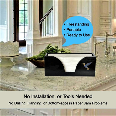 Kitchen Noble Countertop Hummingbird 9.7" 3.7" Hummingbird) Multifold Paper Towel Holder with Blue in Black Bamboo