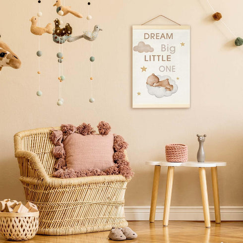 Fisahat Teddy Bear Nursery Banner Decor, Cute Sleeping Baby Bear Inspirational Kids Wall Decor for Toddler Playroom