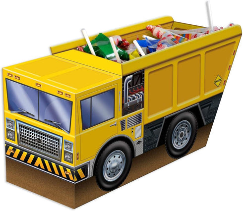3-D 5.25" 10.5", Set 3- Beistle Dump Truck Centerpieces, x of Construction Themed Party Supplies, Birthday Decor Favor