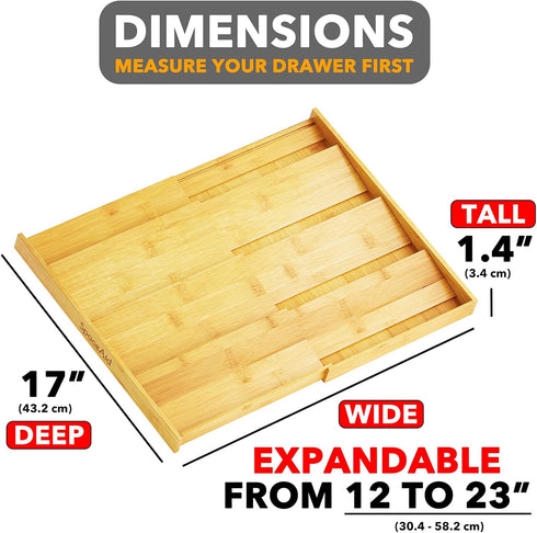 3" 4 12" 23" SpaceAid Bamboo Spice Drawer Organizer, (Need Deep Drawer) Expandable Tier Spices Rack for Cabinet