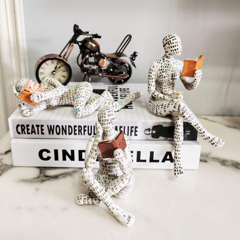3 Pcs Reading Women Figurine, Thinker StatueModern Bookshelf DecorAesthetic SculptureRoom Decor Modern Abstract